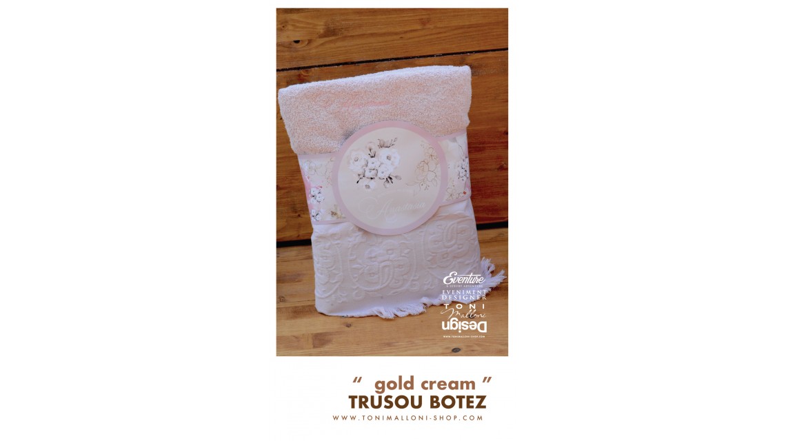 Trusou botez  brodat pentru fetite cu bujori roz, Floralia 7